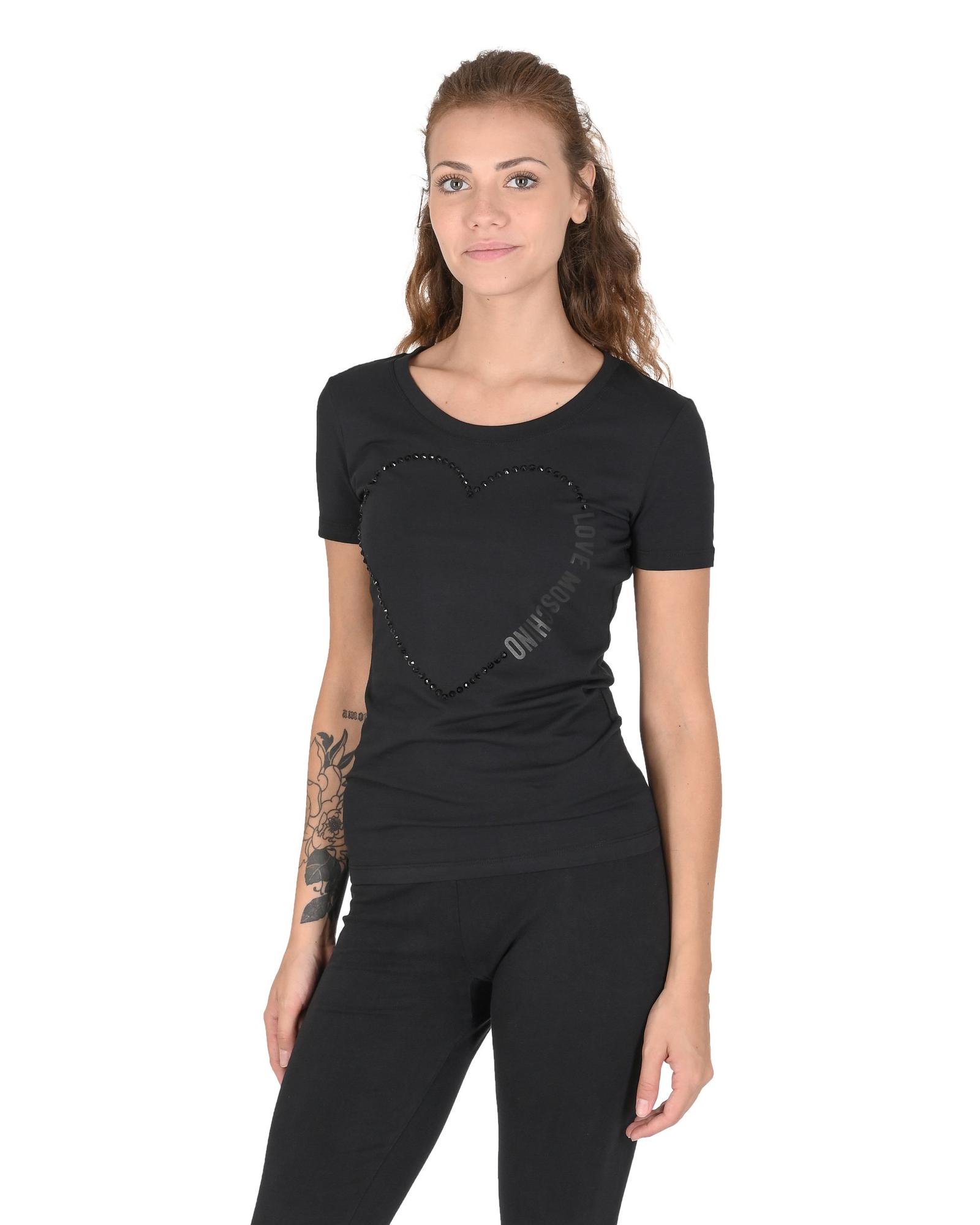 V539-BTB107010-202506160225-00 Love Moschino Women's Heart Embellished T-Shirt - Black - 38 IT - Image 1
