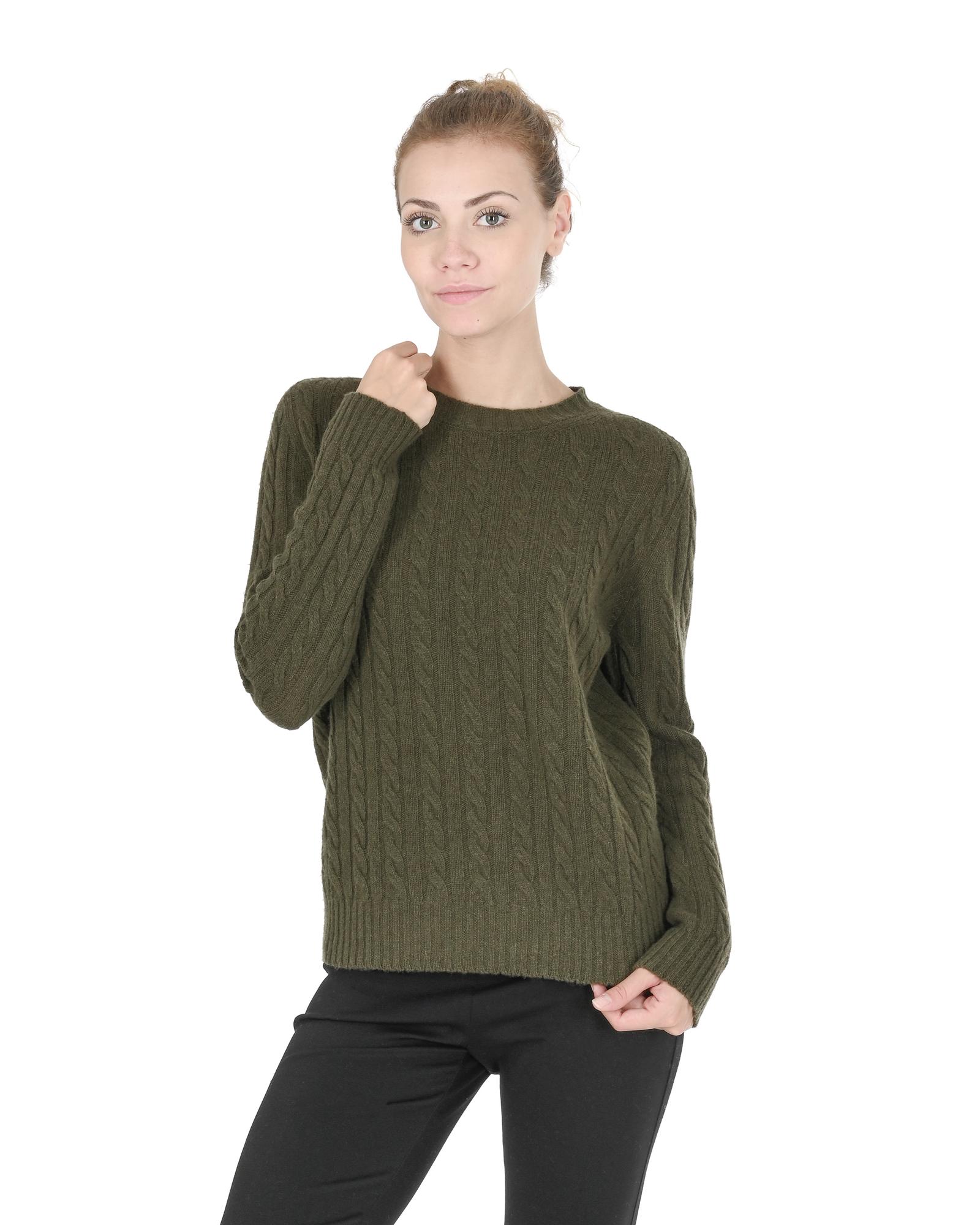 V539-BTB107922-176318-00 Crown of Edinburgh Cashmere Women's Cashmere Womens Round Neck Sweater in Khaki - 40 EU - Image 1