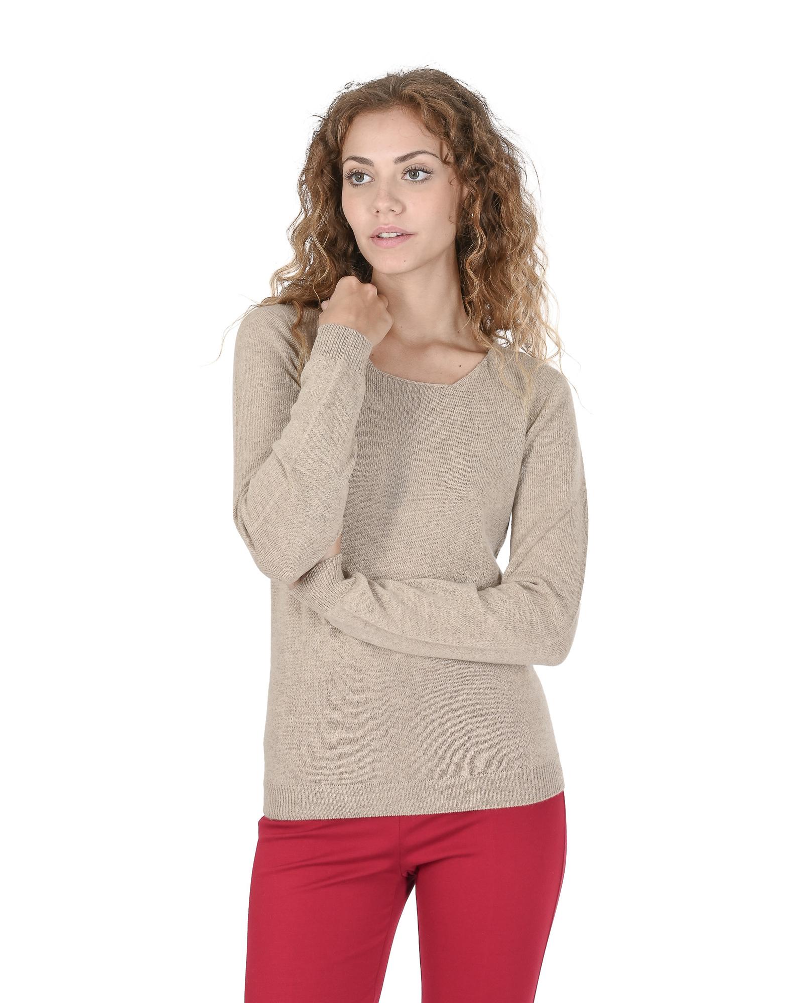 V539-BTB108100-202506160245-00 Crown of Edinburgh Cashmere Women's Beige Cashmere Crew Neck Jumper - 48 IT - Image 1