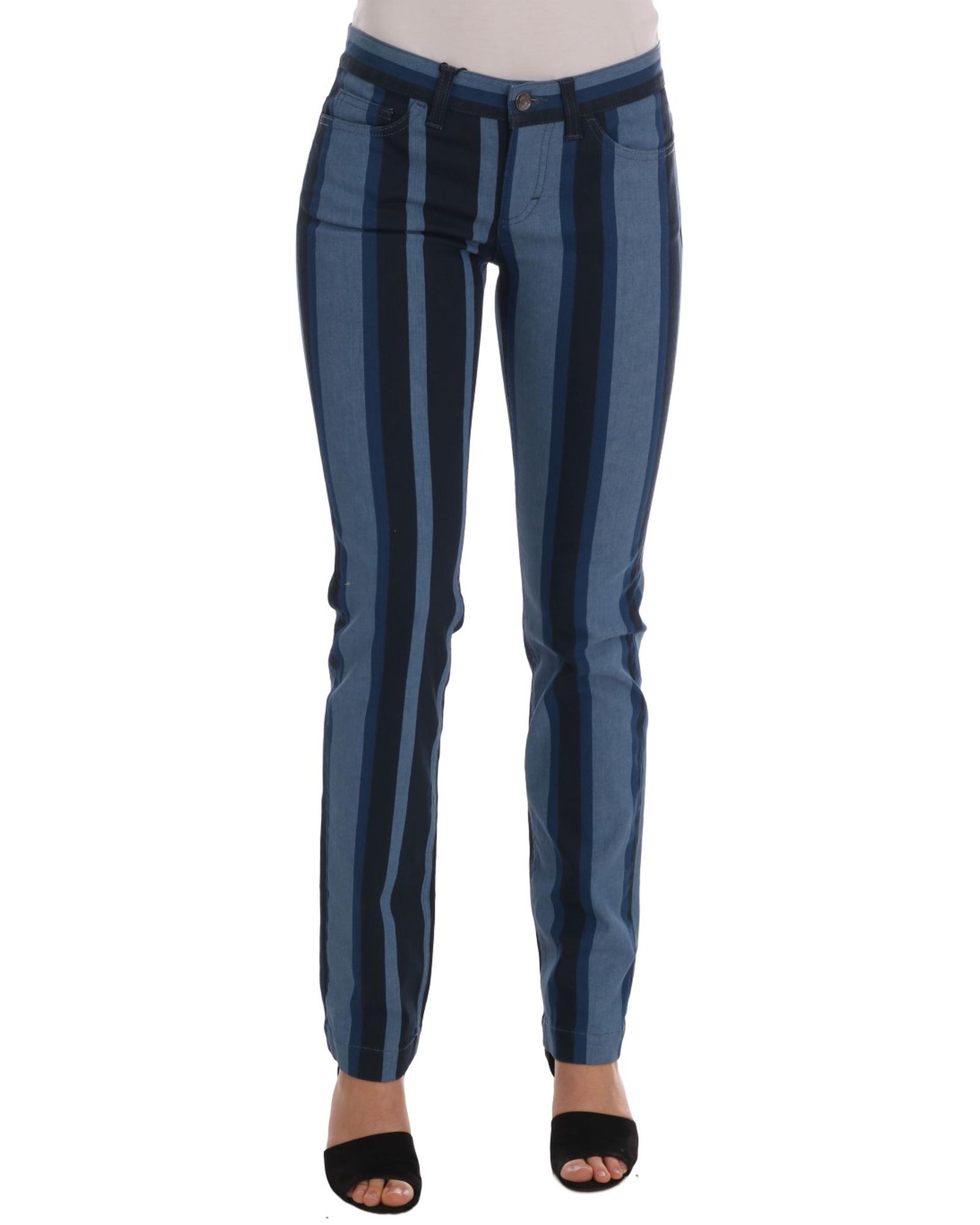 V539-BYX1206-3-202509010400-00 Blue Striped Cotton Stretch Denim Jeans - Dolce & Gabbana 40 IT Women - Image 1