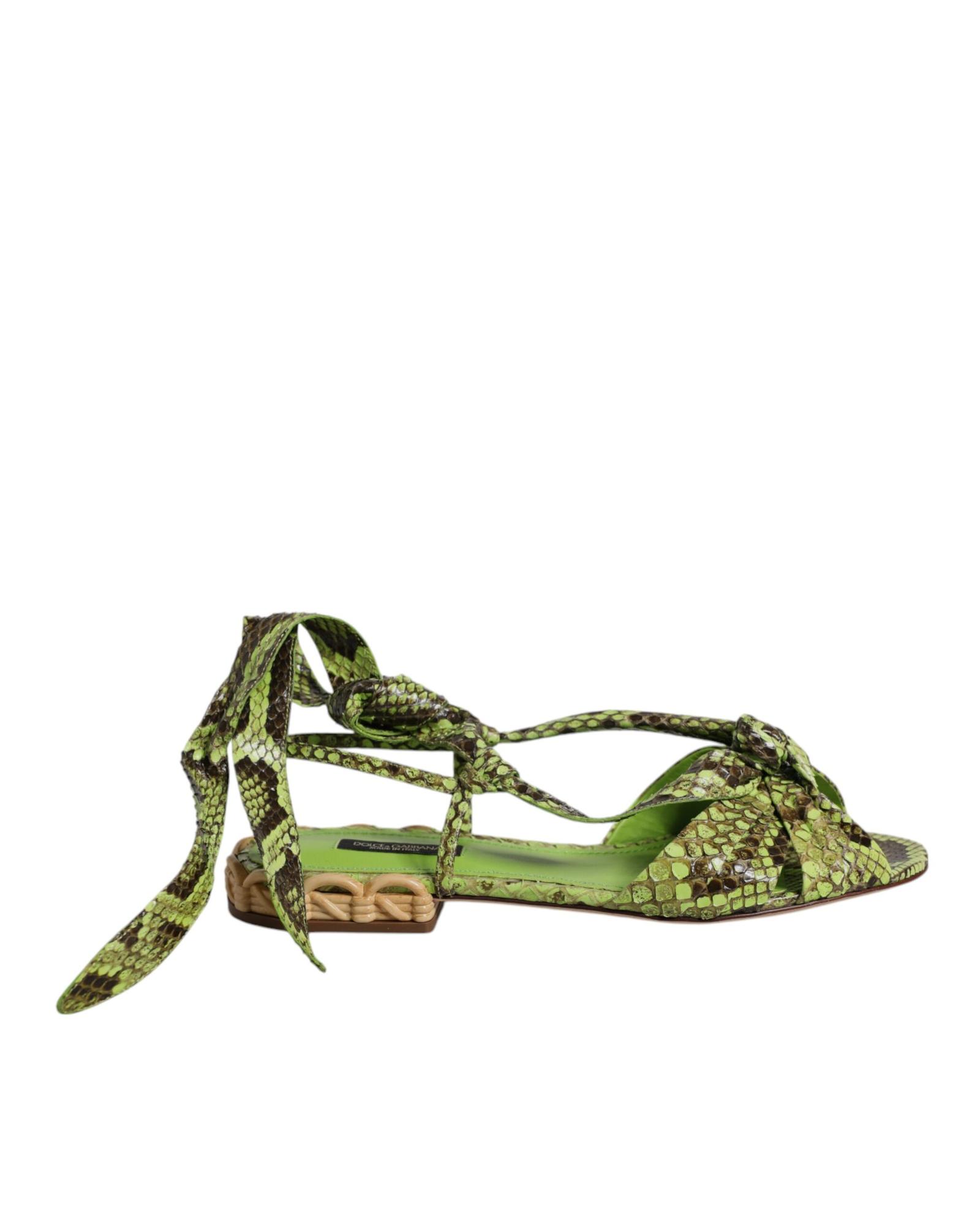 V539-LA12551-40-202506170532-00 Dolce & Gabbana Women's Green Animal Print Ankle Wrap Sandals Shoes - 40 EU - Image 1