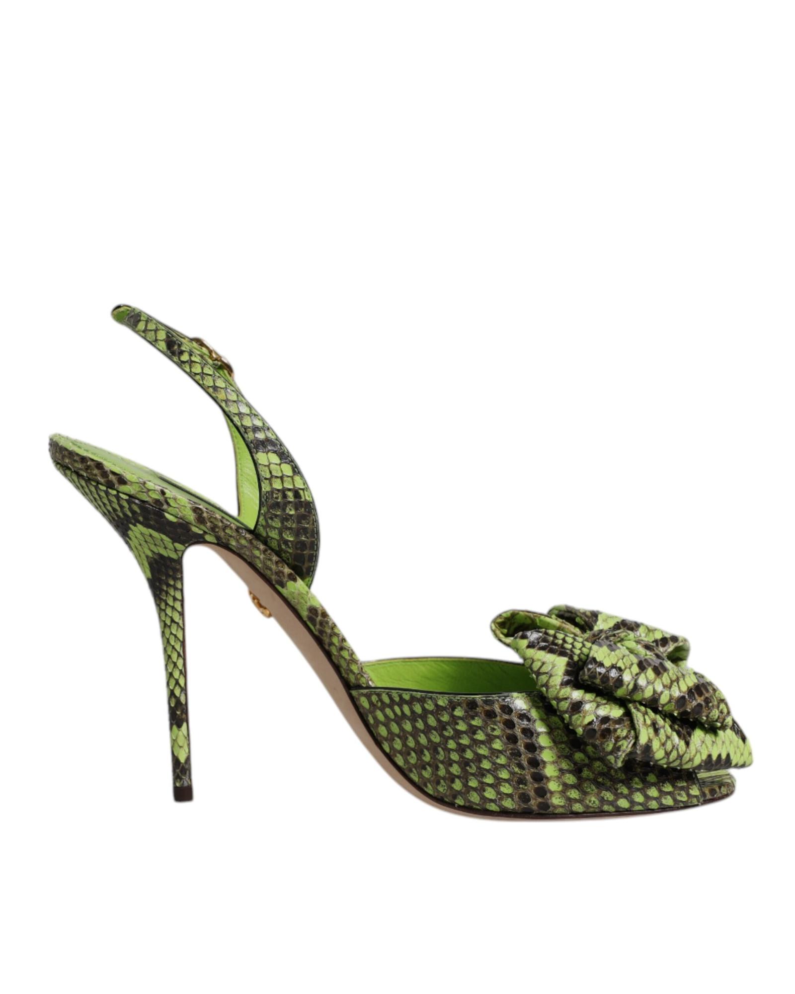 V539-LA12554-375-202506170537-00 Dolce & Gabbana Women's Green Python Leather Heels Sandals Shoes - 37.5 EU - Image 1