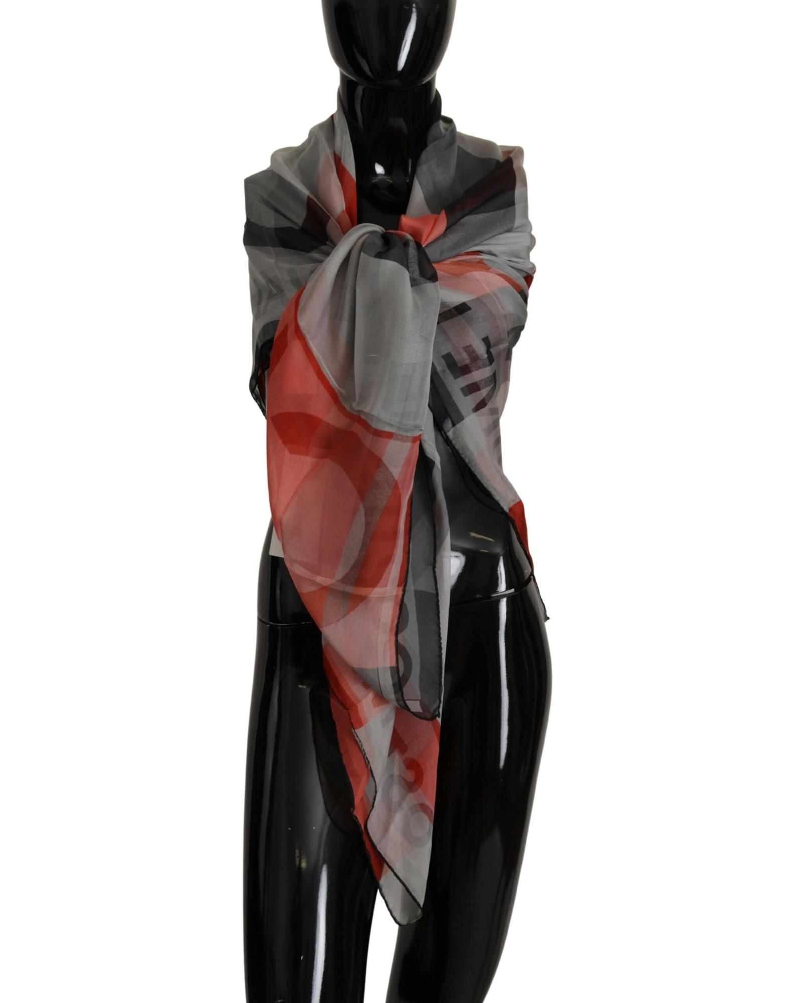 V539-MS6532-202509010525-00 CNC Costume National Grey and Red Checkered Printed Silk Scarf One Size Women - Image 1