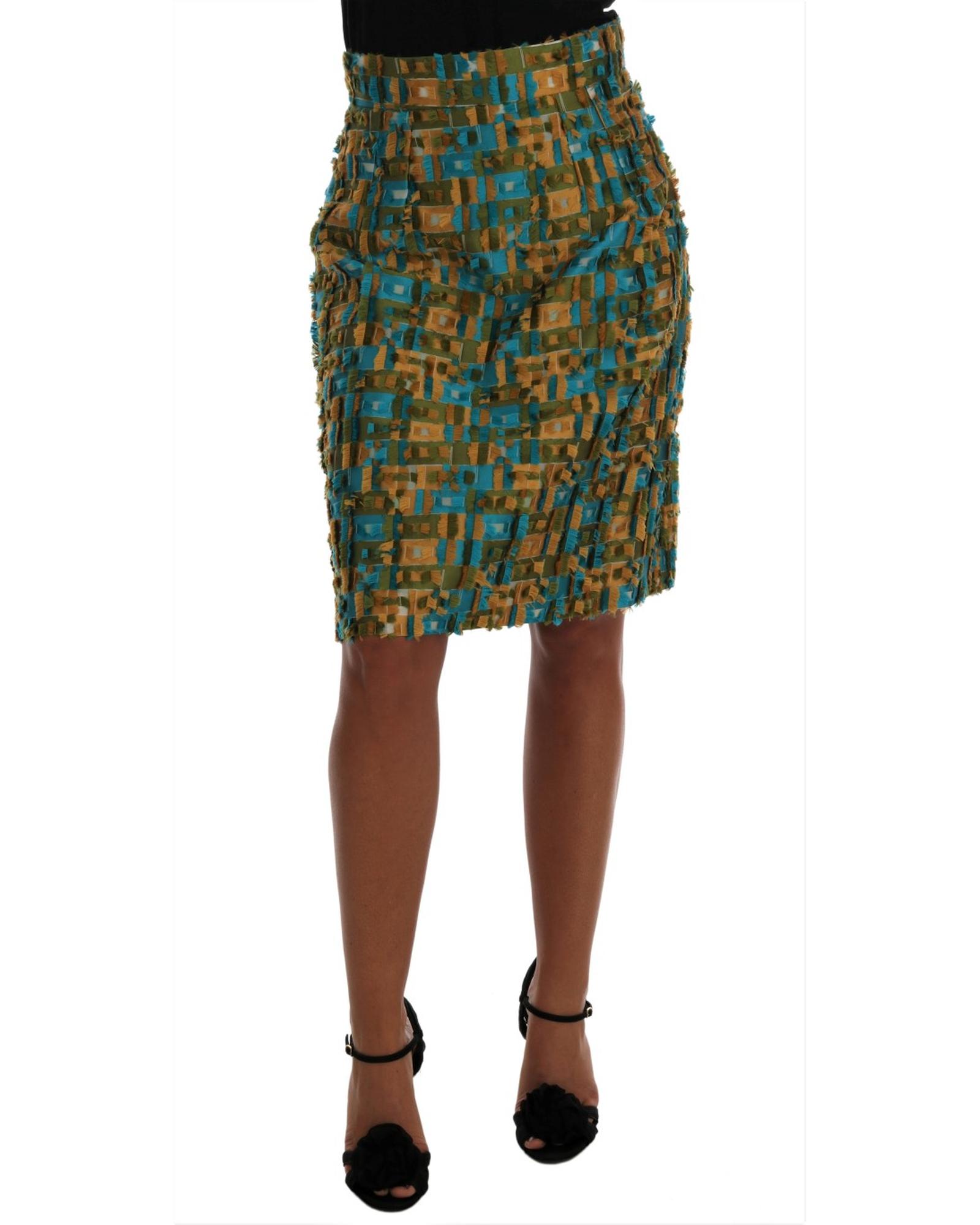 V539-SKI1031-5-202509010730-00 Dolce & Gabbana Green Jacquard High Waist Pencil Skirt 38 IT Women - Image 1