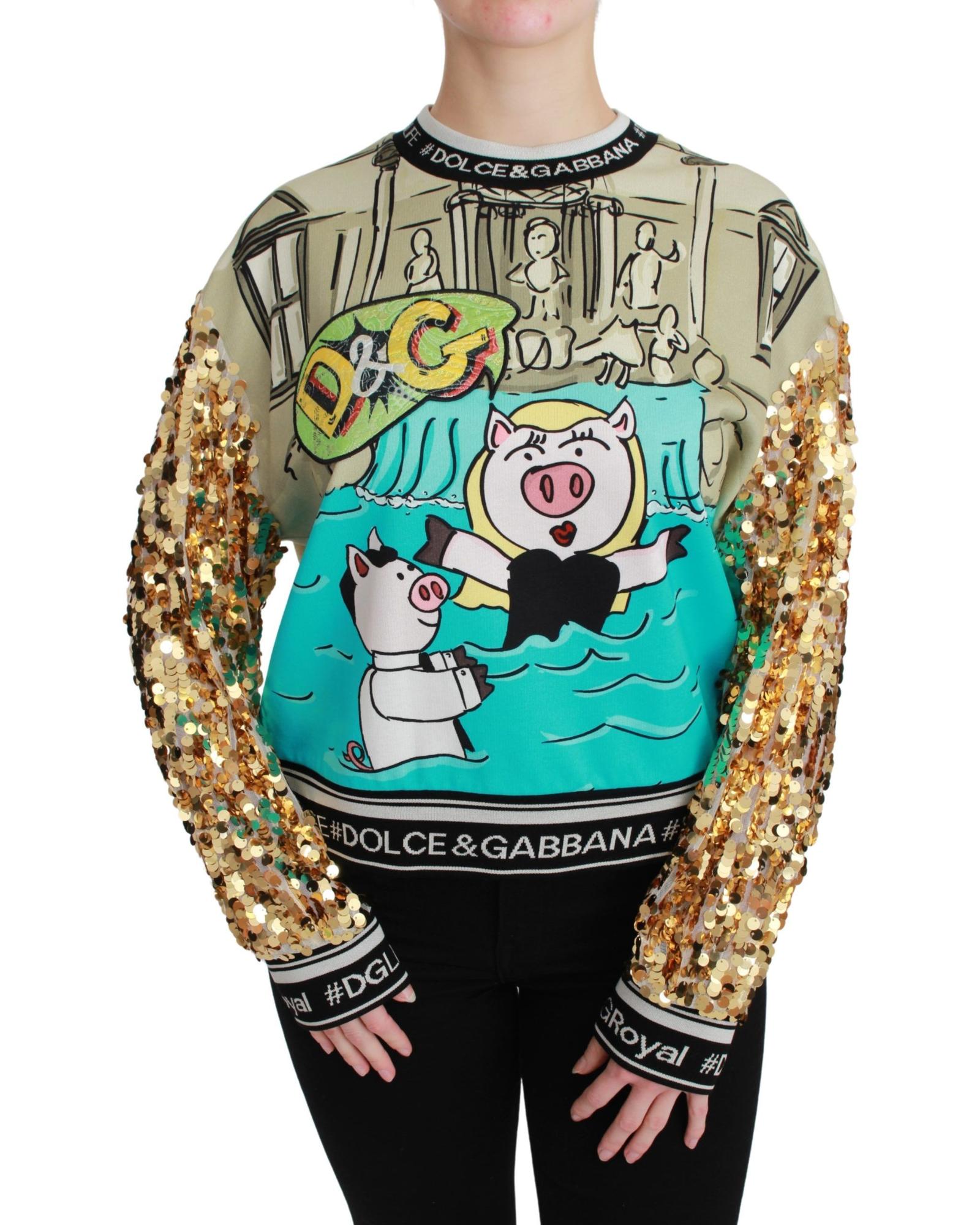 V539-TSH4667-40-202509010715-00 Dolce & Gabbana Crewneck Pullover Sweater with Year of the Pig Motive 40 IT Women - Image 1