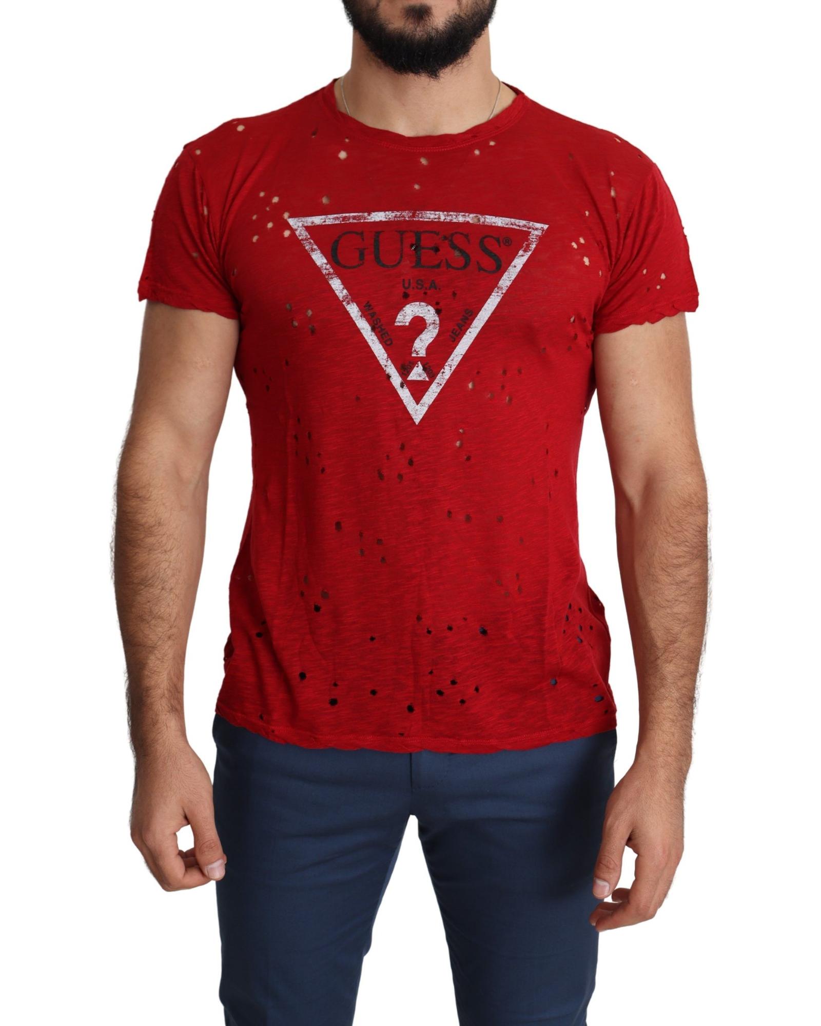 V539-TSH5084-XL-202509010125-00 Authentic Guess Red Cotton Stretch T-shirt XL Men - Image 1