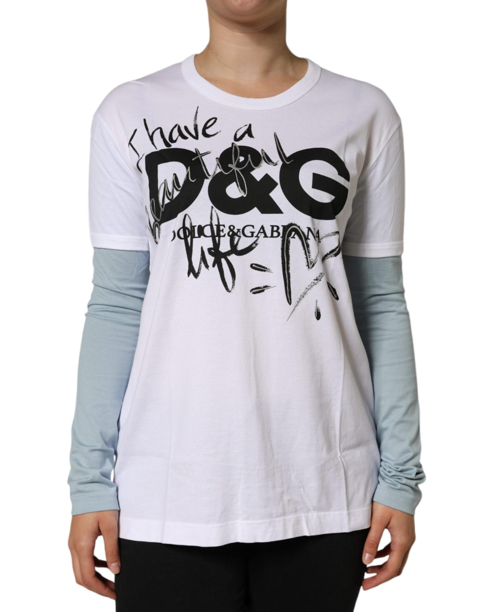 V539-TSH84003-42-202506181140-00 Dolce & Gabbana Women's White Cotton Logo Print Round Neck T-shirt - 42 IT - Image 1
