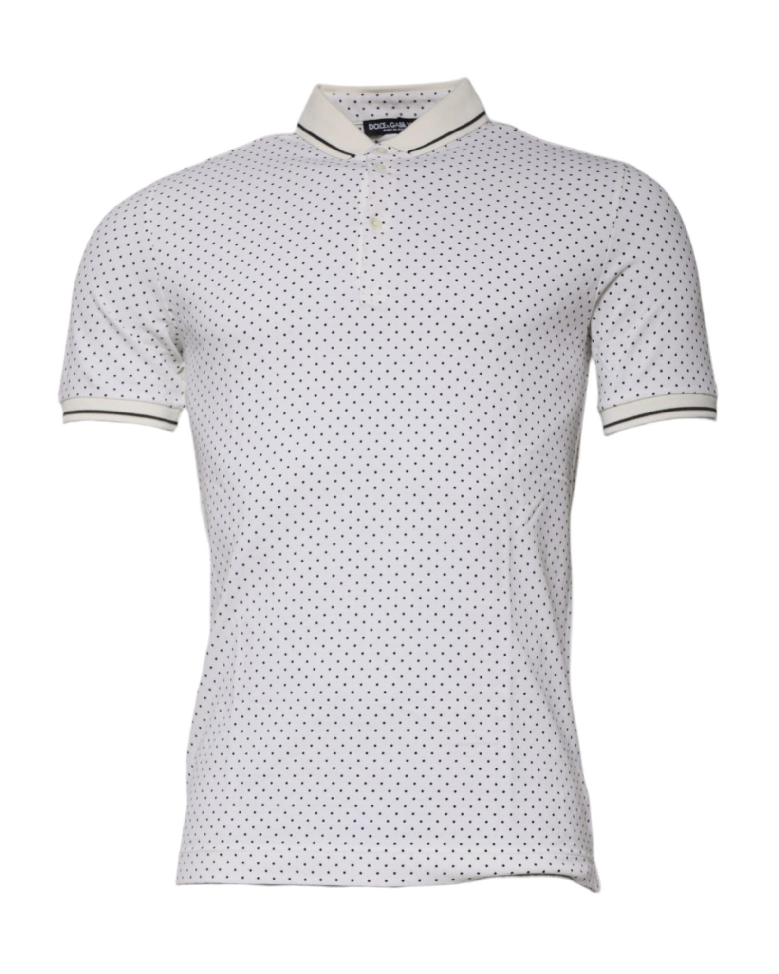 V539-TSH87720-44-202506181146-00 Dolce & Gabbana Men's White Polka Dot Cotton Collared Polo T-shirt - 44 IT - Image 1