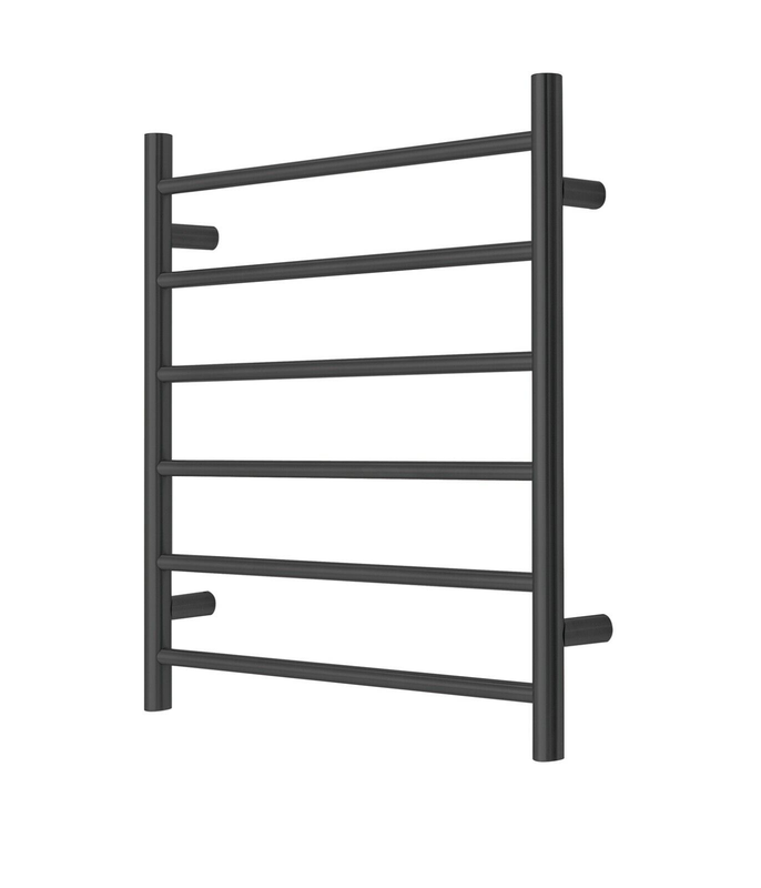 V549-6562ROUNDHEATBLACK-109736-00 Premium Matte Black Heated Towel Rack - 6 Bars, Round Design, AU Standard, 650x620mm Wide - Image 1