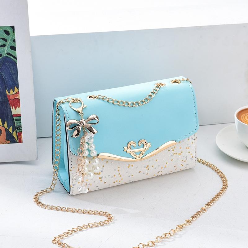 V562-0104193060DBT-202505191530-00 Sequined Messenger Shoulder Bag For Women Beige - Lake Blue With Pendant - Image 1