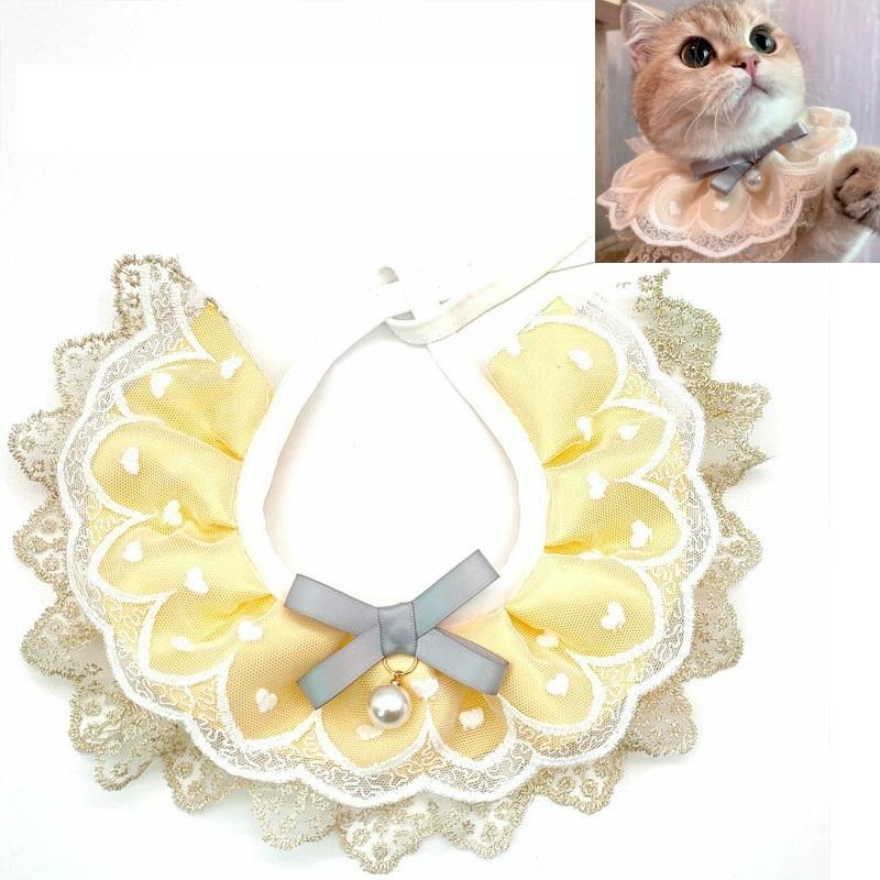 V562-1094973640DBT-202503201645-00 Pet Bib Adjustable Saliva Towel Lace Pearl Pendant Dog Collar - Size Xs - Image 1