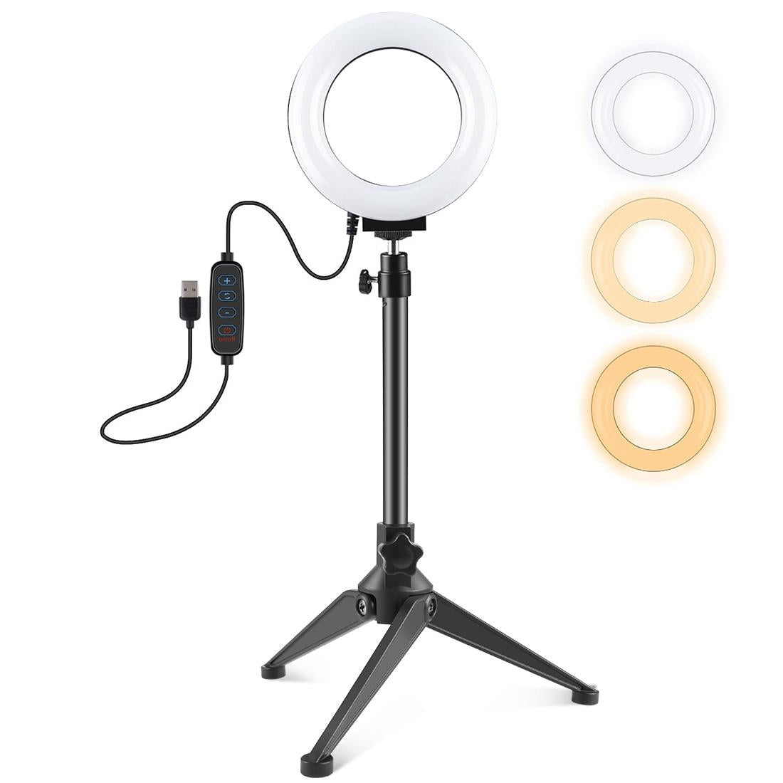 V562-1303TKP-202503061825-00 Usb 3 Modes Dimmable Led Ring Light with Tripod Holder and Cold Shoe Ball Head - 4.7 Inch Diameter - Image 1