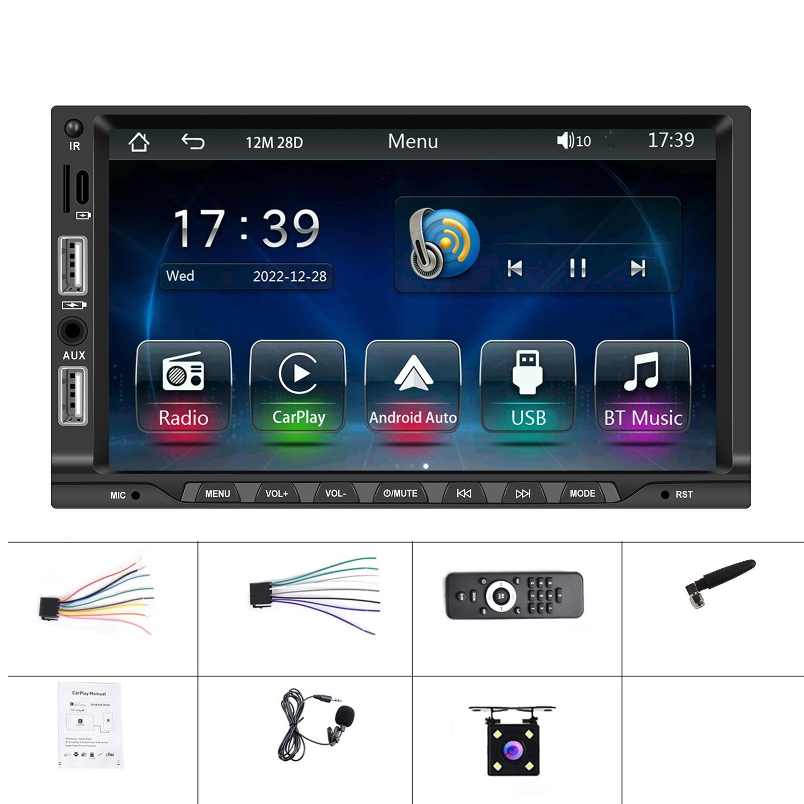 V562-2098445060DBT-202505221340-00 7 Inch Car Mp5 Player Carplay / Android Auto / Mirror Link / Bluetooth - Standard - With 4-Light Camera - Image 1
