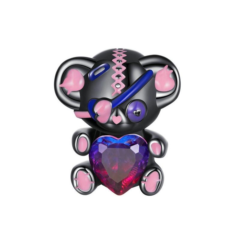 V562-34403060DBT-202504111821-00 925 Sterling Silver Bear Beads Love Bracelet Black Gold Plated - Image 1