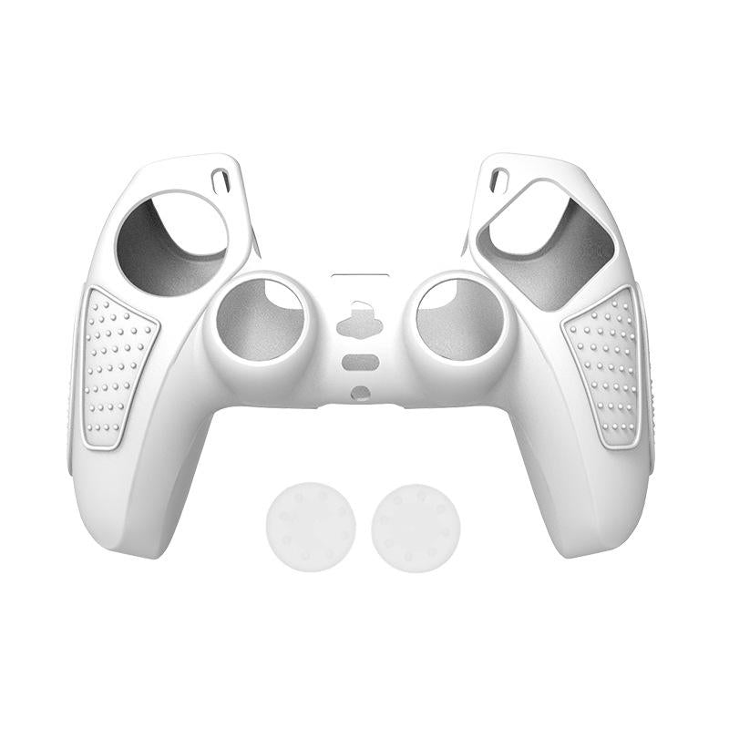 V562-4087474060DBT-202504181915-00 Black Silicone Protective Case for Ps5 Gamepad - Anti-skid Cover - White + 2 Hats - Image 1