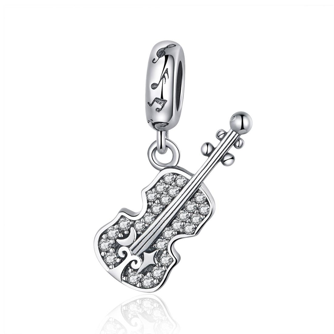 V562-452600ADE-202504112046-00 925 Sterling Silver Zircon Embellished Violin Pendant - Image 1