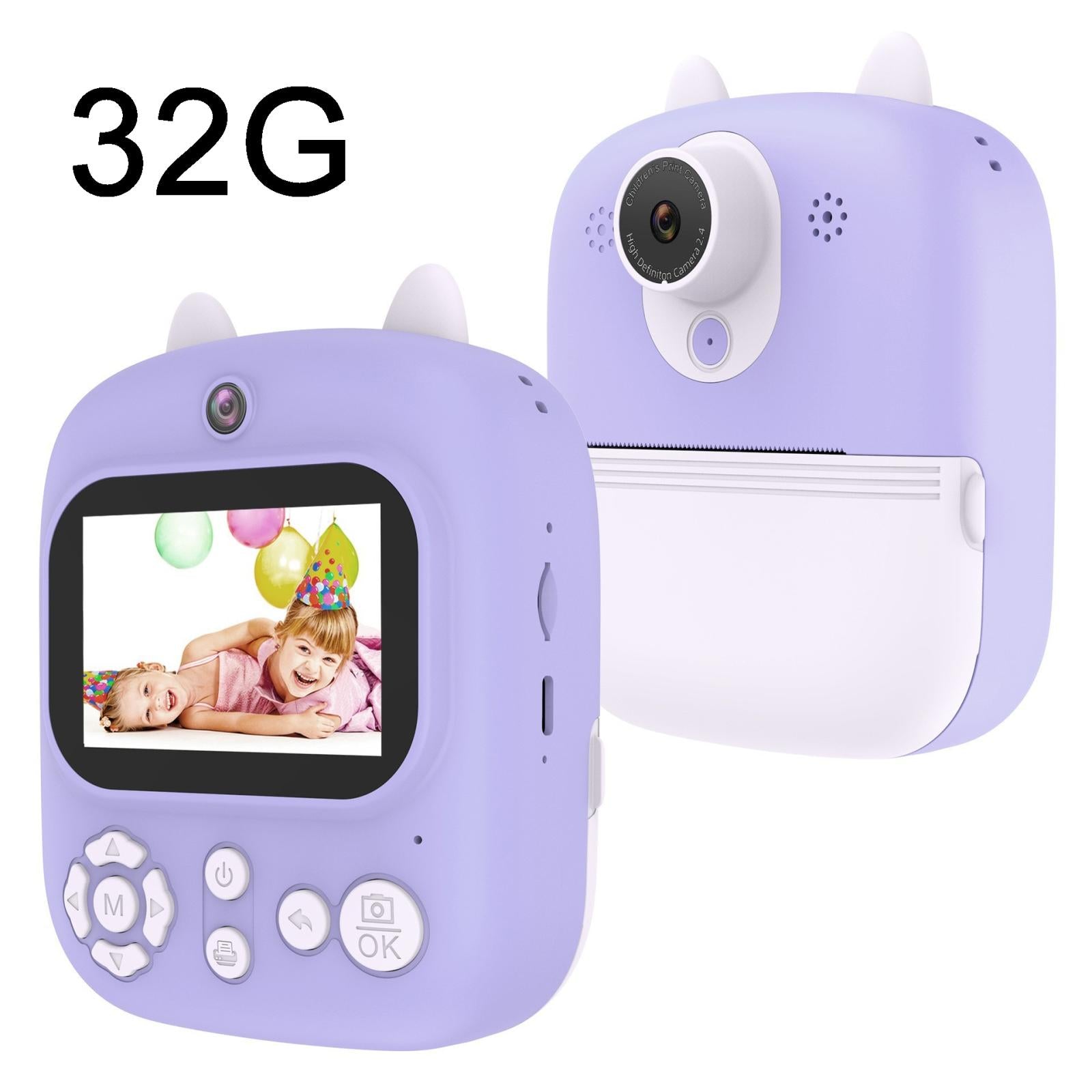 V562-6018383060DBT-222093-00 32g Instant Camera with 2.4 Display & Card Reader for Kids - 1200w Blue - 32G + Card Reader Purple - Image 1