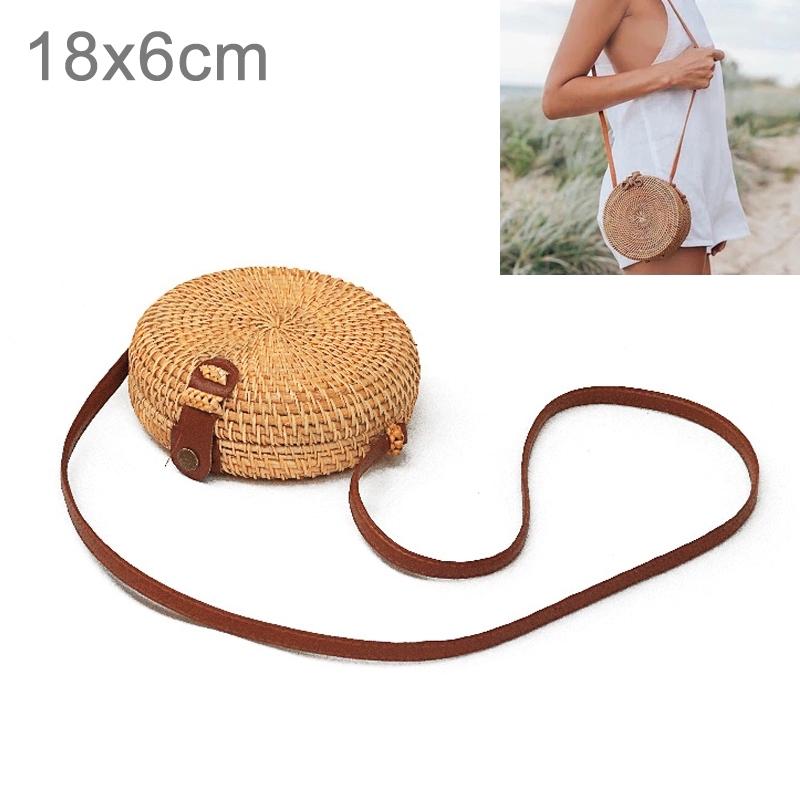 V562-70722CH-202503041246-00 Handmade Round Rattan Bag Vintage Art Beach Diagonal Bag 18X18X6Cm - Image 1