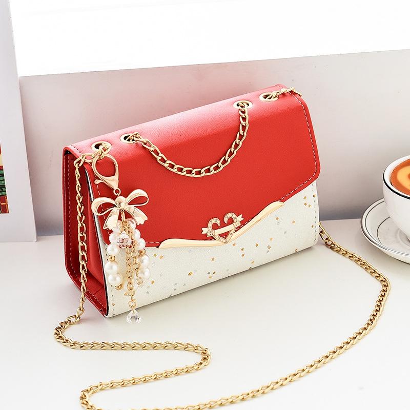 V562-8004193060DBT-202505191530-00 Sequined Messenger Shoulder Bag For Women Beige - Red With Pendant - Image 1