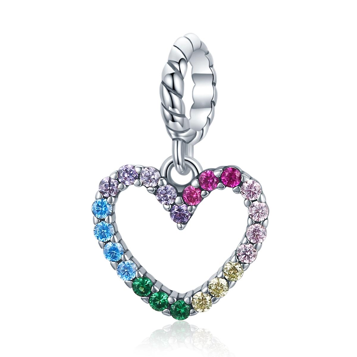 V562-8336100ADE-202504111806-00 925 Sterling Silver Rainbow Heart Pendant For Diy Bracelets & Necklaces - Image 1