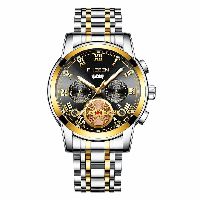 V562-9077801650DBT-202503062150-00 Gold Black Multi-function Men Quartz Watch with Gold Nails - Image 1