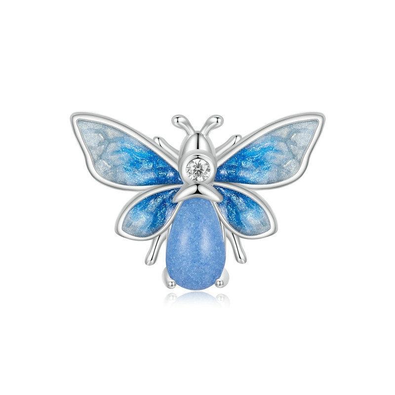 V562-A1025644060DBT-202504111635-00 925 Sterling Silver Blue Luminous Zircon Bee Silicone Diy Beads - Image 1
