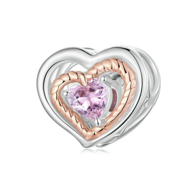 V562-A1027484060DBT-202504111910-00 925 Sterling Silver Rose Gold Heart Hollow Diy Beads - Image 1