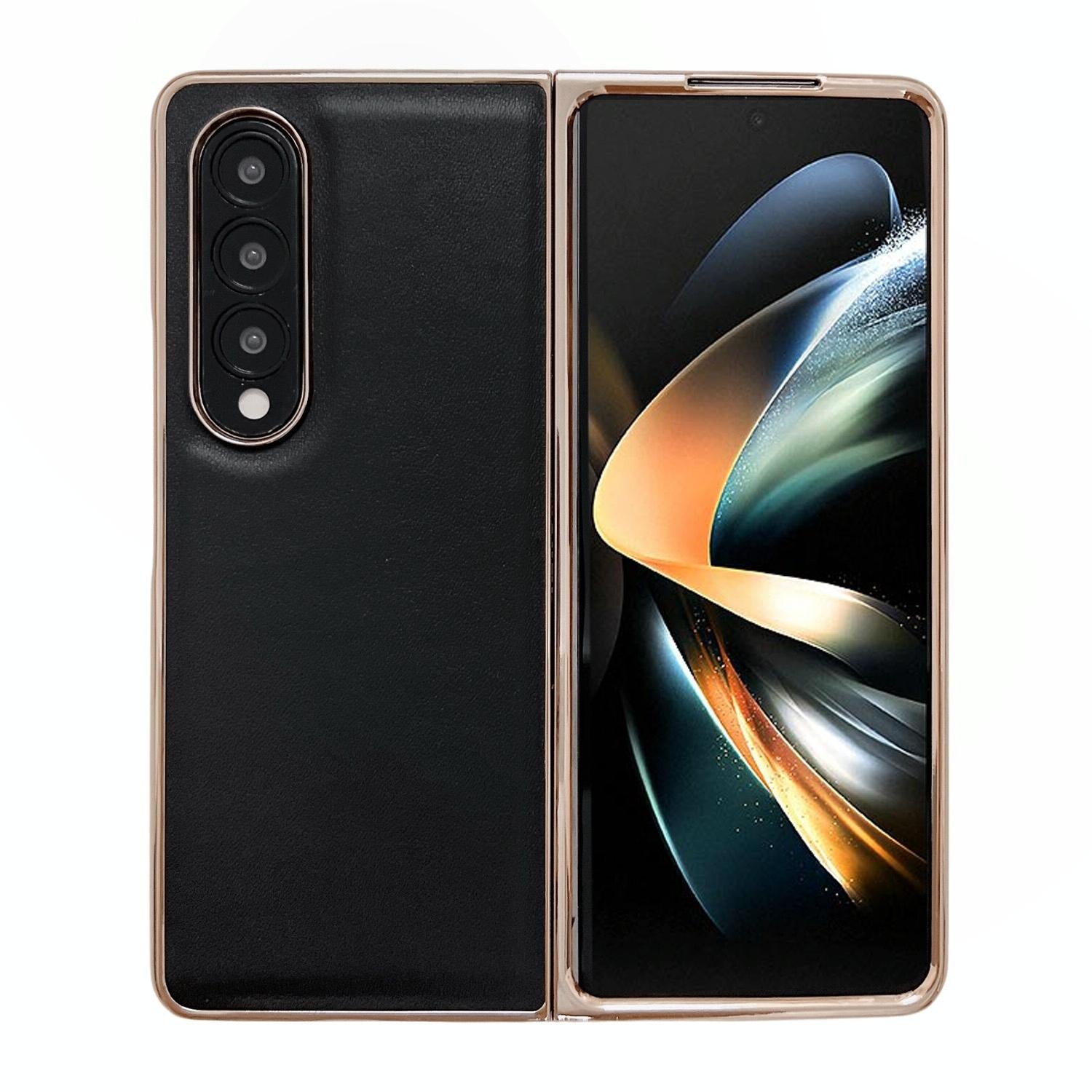 V562-A104086300ADE-202505291341-00 For Samsung Galaxy Z Fold4 5G Xiaoya Series Genuine Leather Plating Case - Black - Image 1