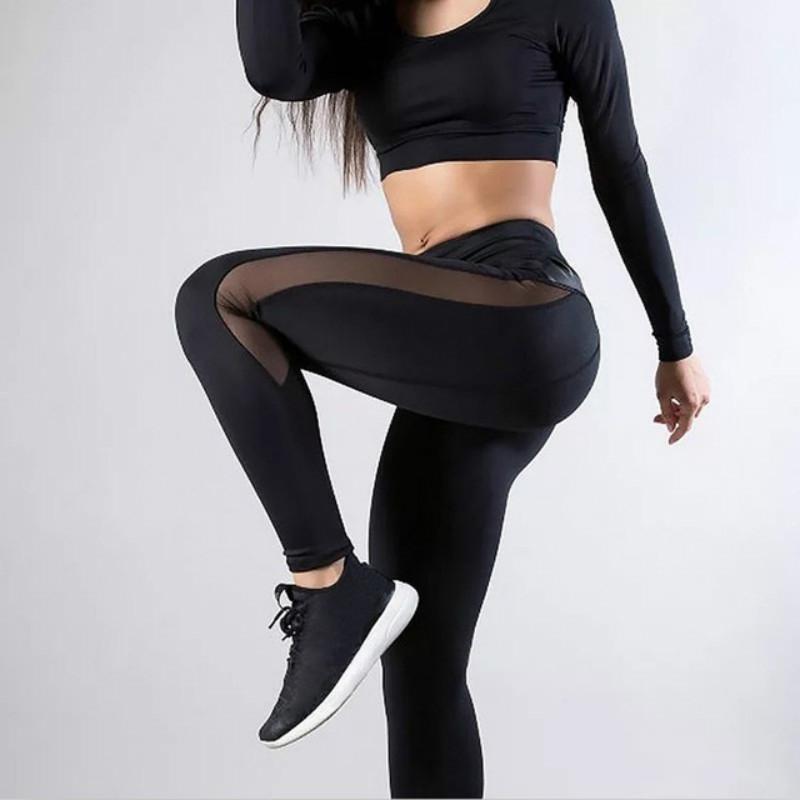 V562-A1044058040DBT-202503261951-00 Seamless Mesh Leggings For Women - Push Up Fitness Pants For Gym And Running - Size L - Black - Image 1