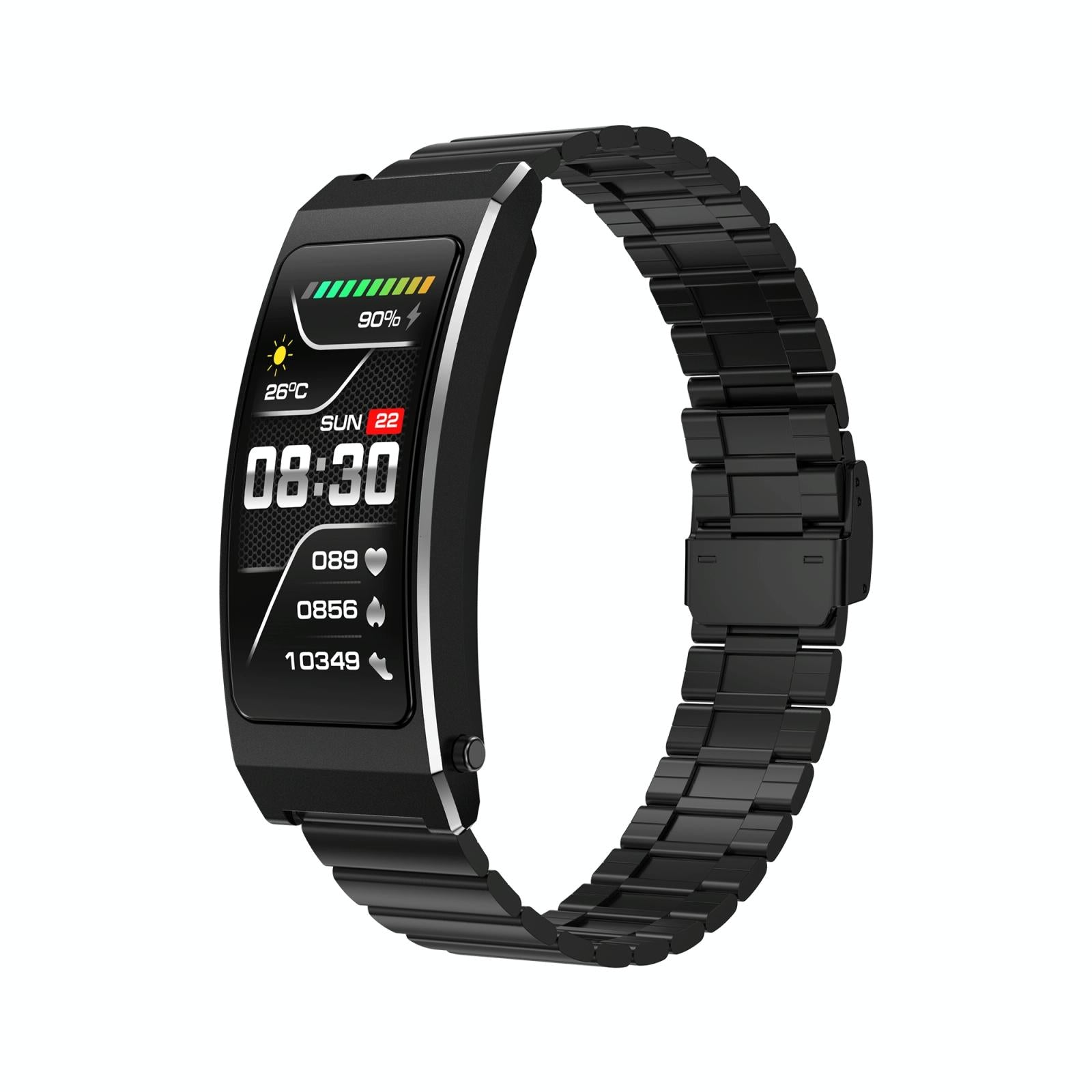 V562-A104517500ADE-202505271127-00 Smart Health Monitoring Bracelet With Bt Call And Leather Strap - Black Steel Strap - Image 1