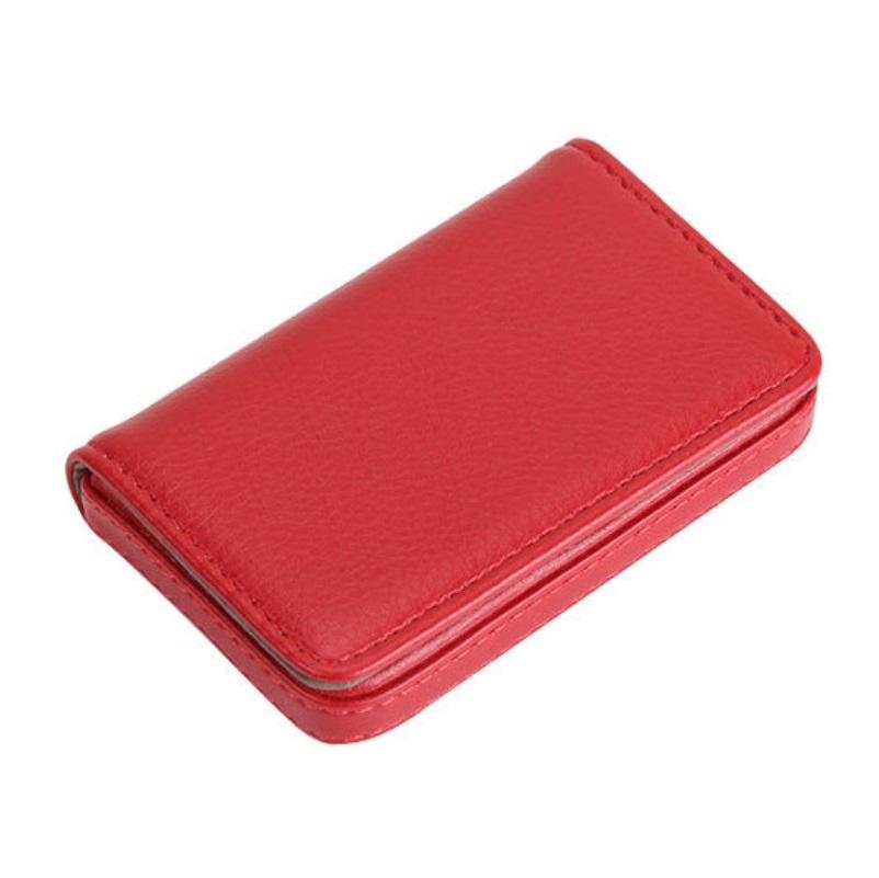 V562-A1047912750DBT-202503280240-00 Stainless Steel Magnetic Business Card Holder Pu Leather Case - Red - Image 1