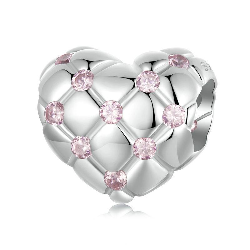 V562-A1067935060DBT-202504111810-00 925 Sterling Silver Platinum Diamond Heart Diy Bead - Image 1
