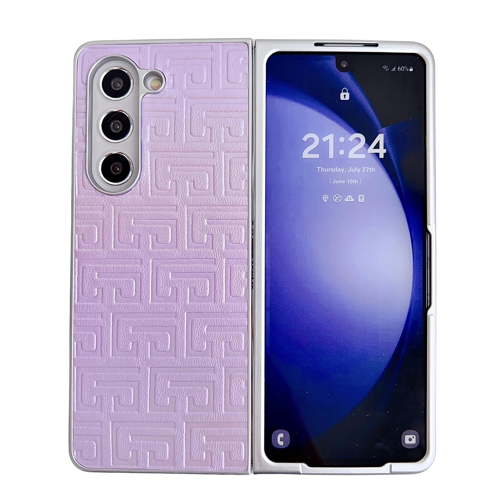 V562-A200612600ADE-202503211445-00 For Samsung Galaxy Z Fold4 5G Geometric Gradient Leather Phone Case - Pearlescent Finish - Purple - Image 1