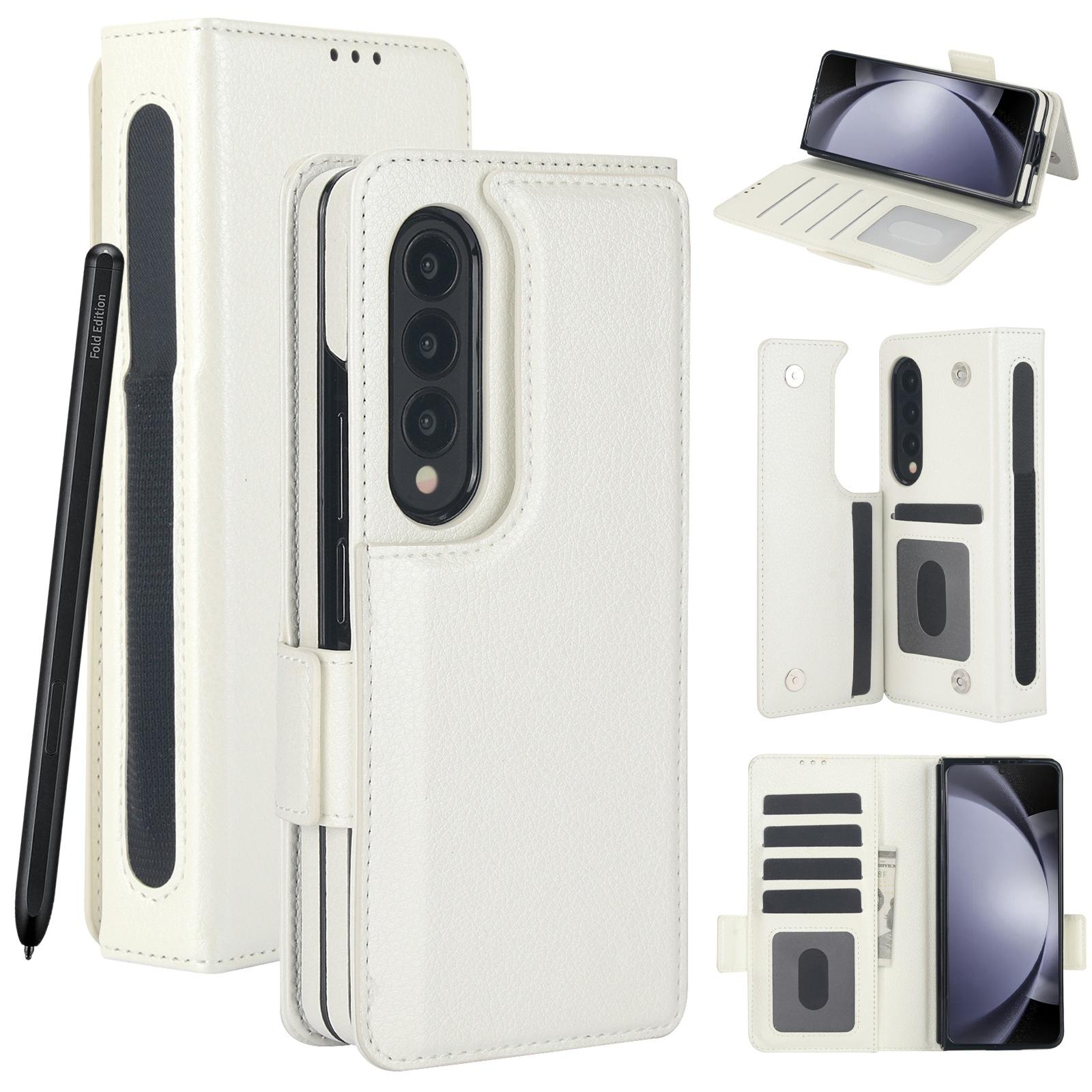 V562-A203215600ADE-202505221941-00 For Samsung Galaxy Z Fold4 5G Leather Phone Case With Pen Slot - White - Image 1