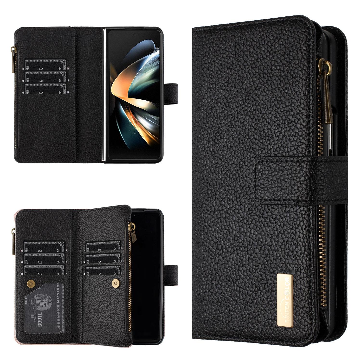 V562-A205661500ADE-202505291230-00 For Samsung Galaxy Z Fold4 5G Litchi Texture Zip Wallet - Black - Image 1