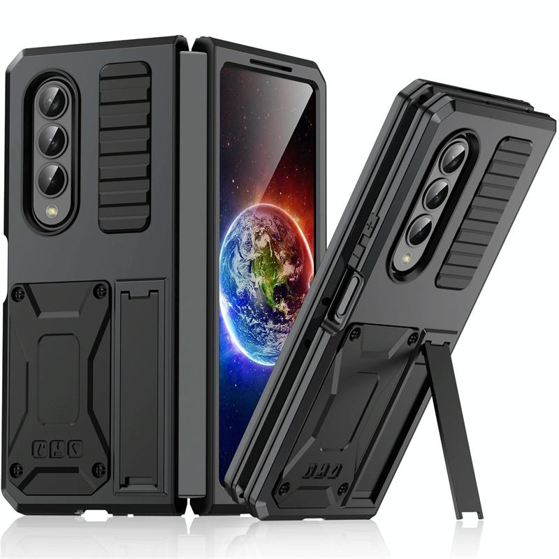 V562-A306063300ADE-202505291231-00 For Samsung Galaxy Z Fold4 5G Shockproof Metal Case With Holder - Black - Image 1