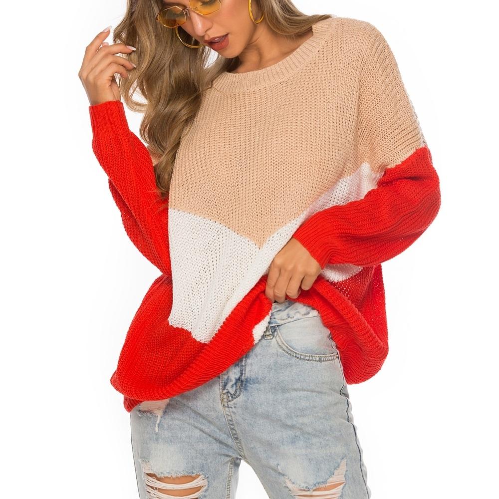 V562-AA02847512YZ-202505262010-00 Hinged Knit Net Stitching Loose Sweater Round Neck Bottoming Shirt For Women Red - S - Image 1