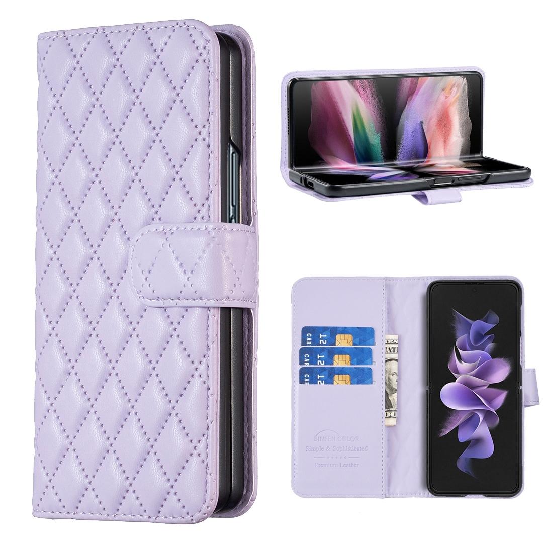 V562-B106221500ADE-202505291305-00 For Samsung Galaxy Z Fold4 5G Samsung Fold 4 Diamond Lattice Wallet Case - Sleek And Stylish - Purple - Image 1