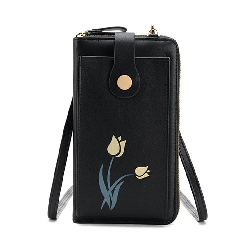 V562-B1072514060DBT-202505191542-00 Floral Single Shoulder Cell Phone Bag For Women - Black - Image 1