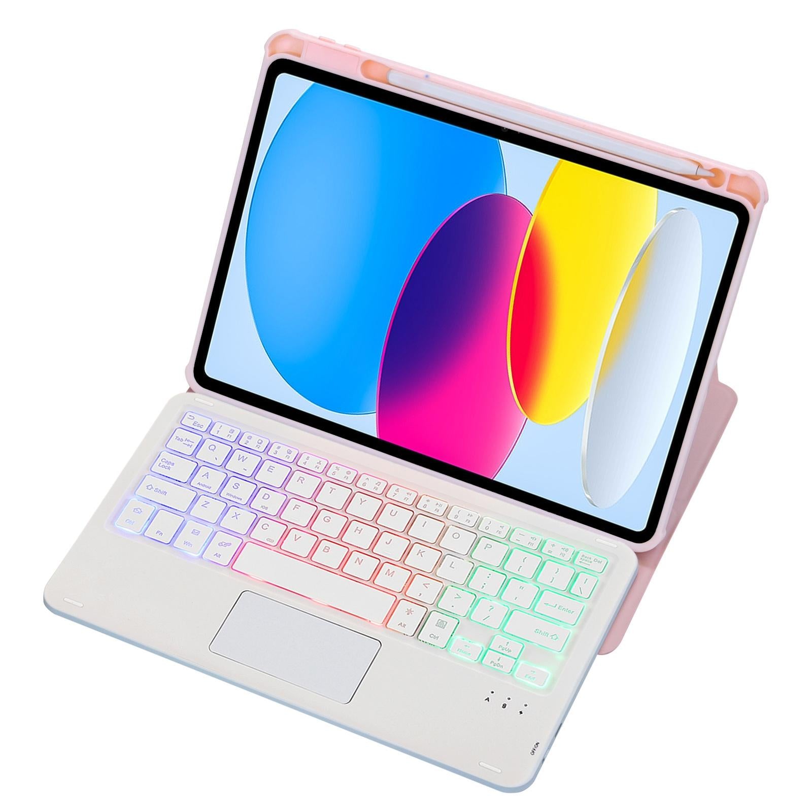 V562-B108117400ADE-202504292025-00 360 Rotation Bluetooth Keyboard Leather Case For Ipad 10.9 2022 With Touch Control And Backlight - Pink - Image 1