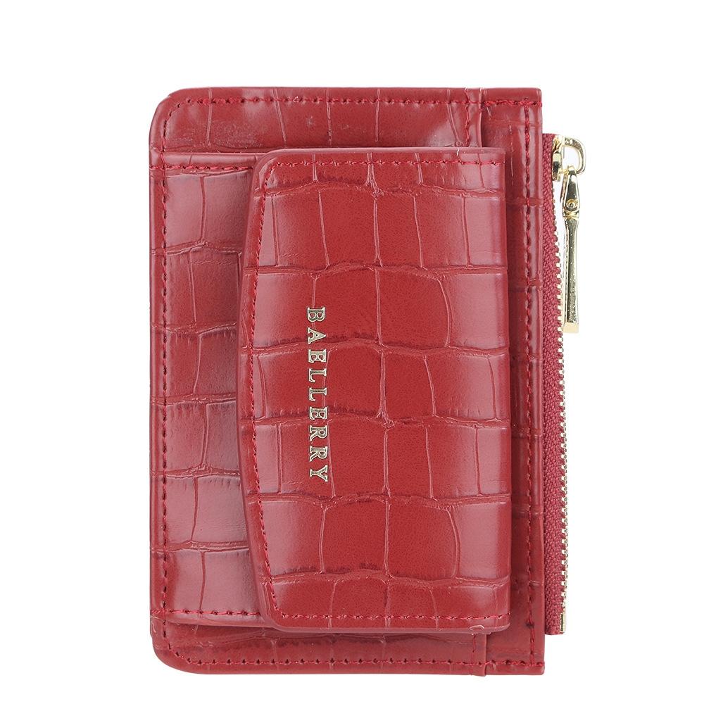 V562-B1089393060DBT-202503280307-00 Multifunctional Crocodile Card Holder With Zipper Small Coin Purse - Red - Image 1
