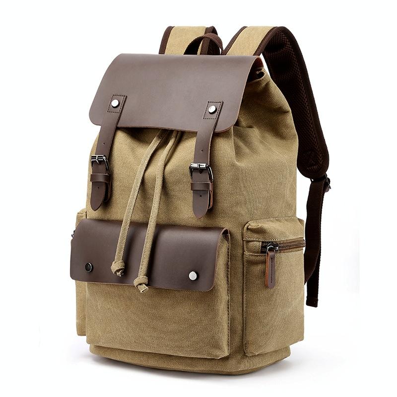 V562-B1090023060DBT-226249-00 Student Canvas Backpack - Compact and Stylish - Khaki - Image 1