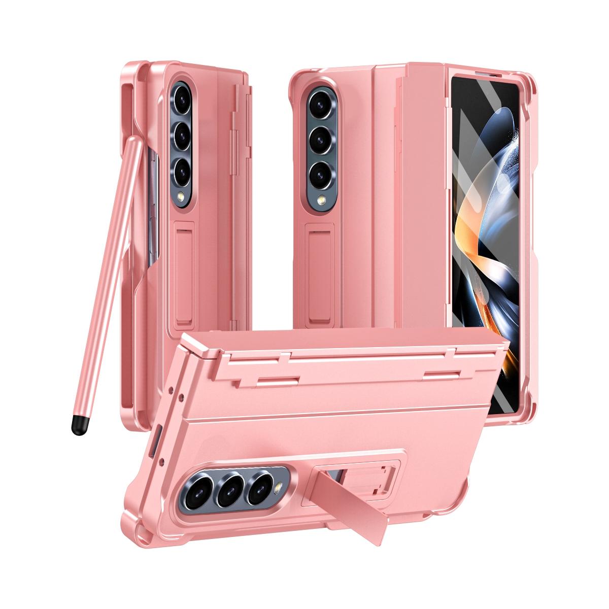 V562-B200093200AYS-202505291212-00 For Samsung Galaxy Z Fold4 5G Shockproof Diamond Case With Hinge And Pen - Pink - Image 1