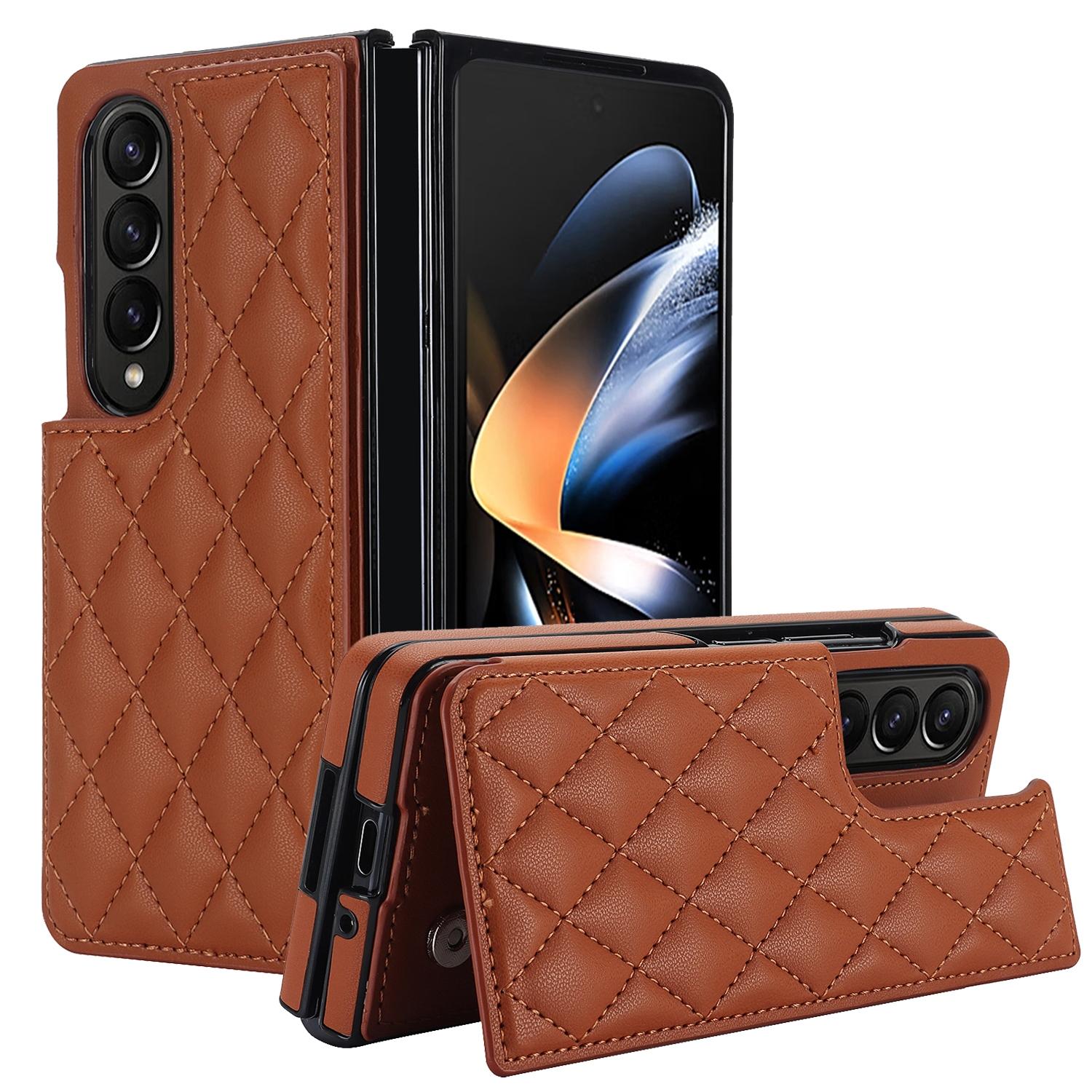V562-B201841500ADE-202503211415-00 For Samsung Galaxy Z Fold4 5G Foldable Full Coverage Double Buckle Pu Phone Case - Brown - Image 1