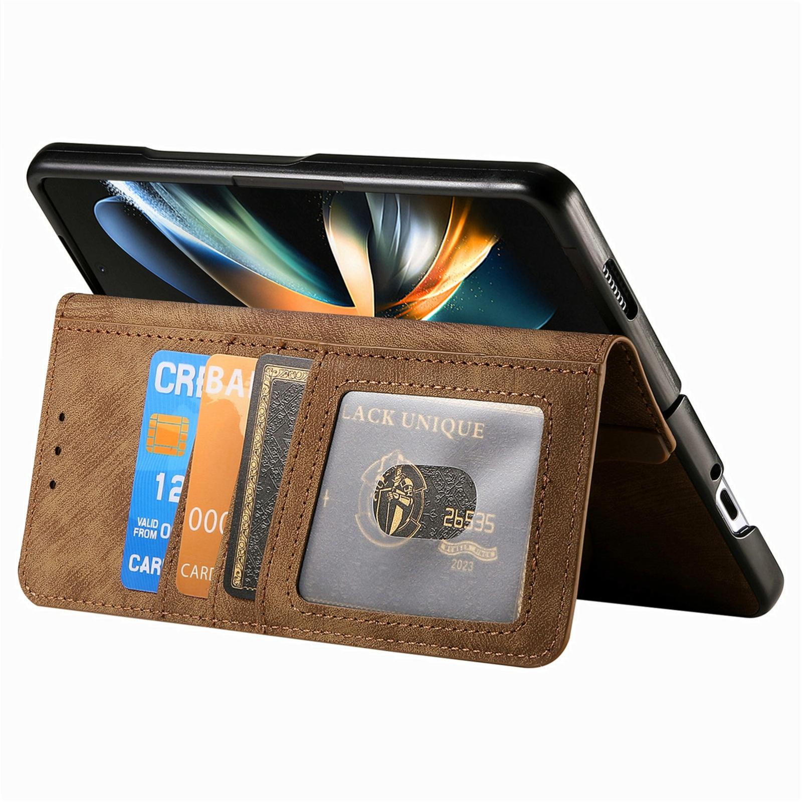 V562-B201844200AYS-202503211446-00 For Samsung Galaxy Z Fold4 5G Vintage Magnetic Wallet Case - Zipper Closure - Brown - Image 1