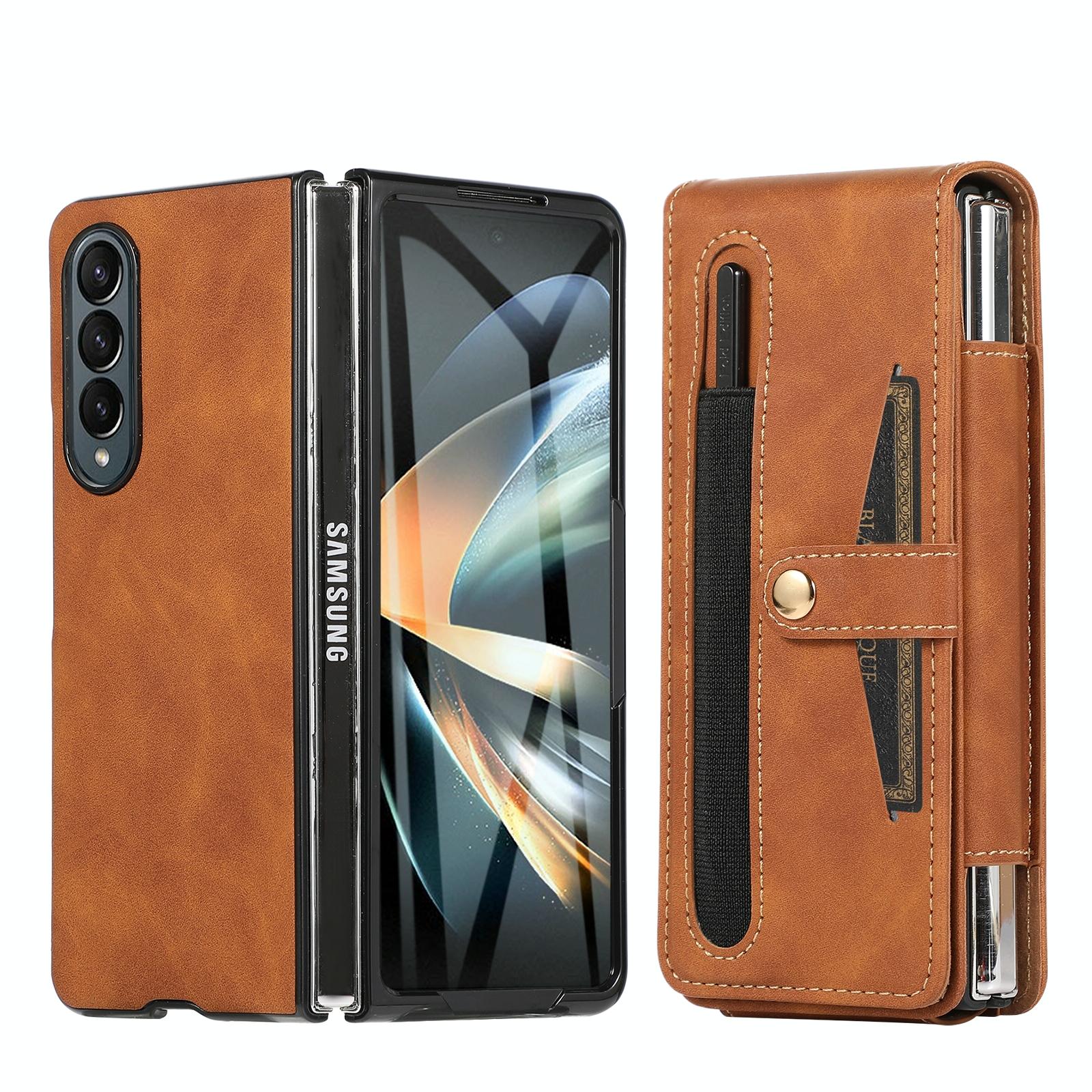V562-B202296500ADE-202503211316-00 For Samsung Galaxy Z Fold4 5G Leather Folding Phone Case - Brown - Image 1