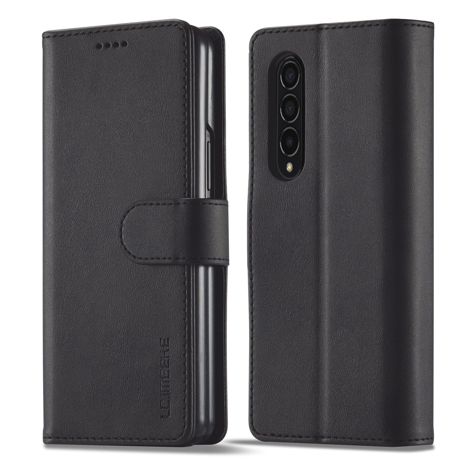 V562-B202781300ADE-202505221930-00 For Samsung Galaxy Z Fold4 5G Calf Leather Phone Case - Black - Image 1