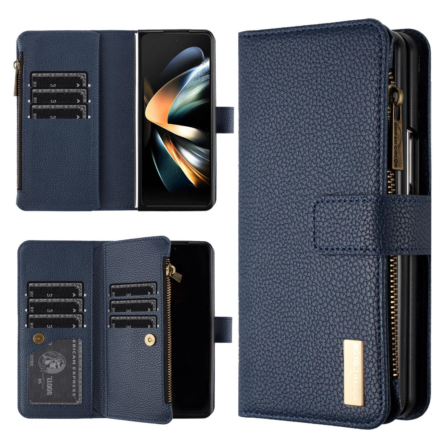 V562-B205661500ADE-202505291230-00 For Samsung Galaxy Z Fold4 5G Litchi Texture Zip Wallet - Blue - Image 1