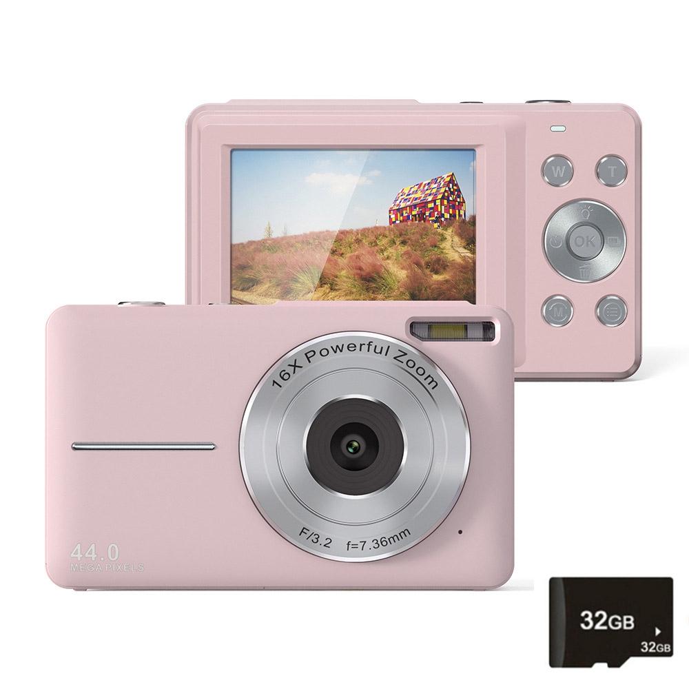 V562-B2091061060DBT-219892-00 Mini Children Photography Camera - 2.4-inch Hd 16x Zoom - Pink+32G - Image 1
