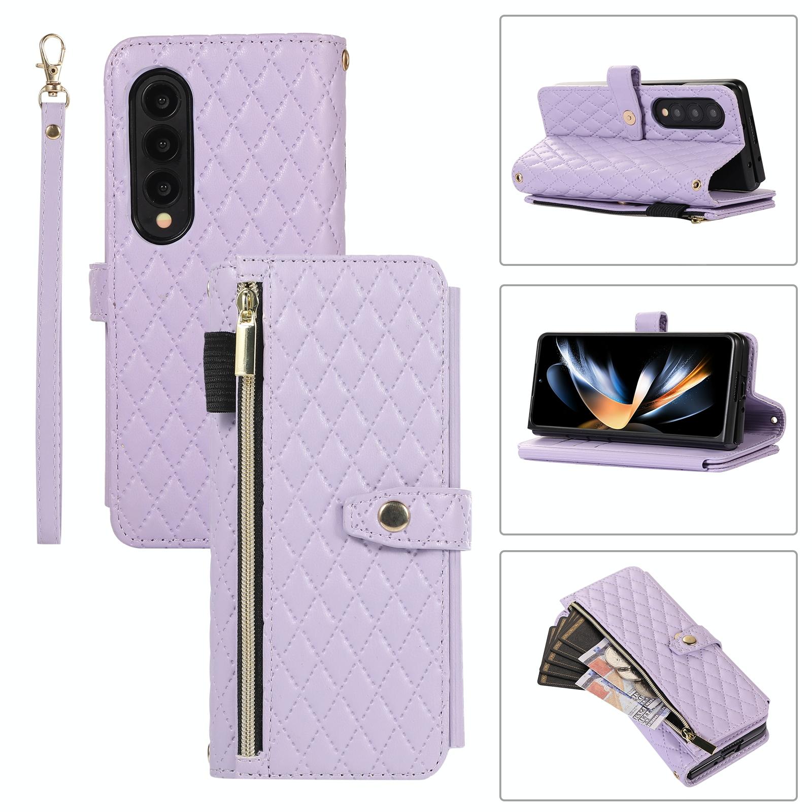 V562-B307541500ADE-202503211405-00 For Samsung Galaxy Z Fold4 5G Foldable Diamond Lattice Phone Case - Purple - Image 1